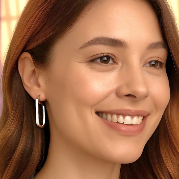 πSleek 18K White Gold Plated Stainless Steel Modern U-Shape Statement Earrings - Picture 3 of 10